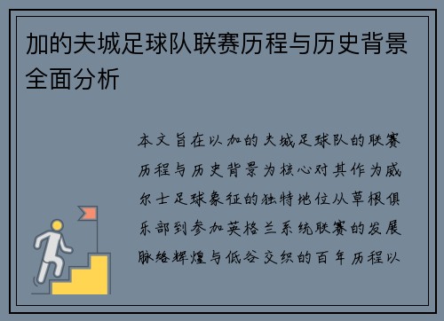 加的夫城足球队联赛历程与历史背景全面分析