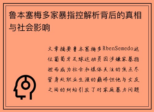鲁本塞梅多家暴指控解析背后的真相与社会影响